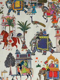 Thumbnail for White Cotton Fabric with Elephants & Palms / Pattern Palatial Jaipur Dreams