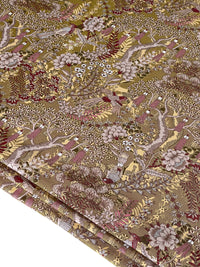 Thumbnail for Golden Aviary Woven Upholstery Fabric – Botanical Birds in Gold and Burgundy – Home Decor Use