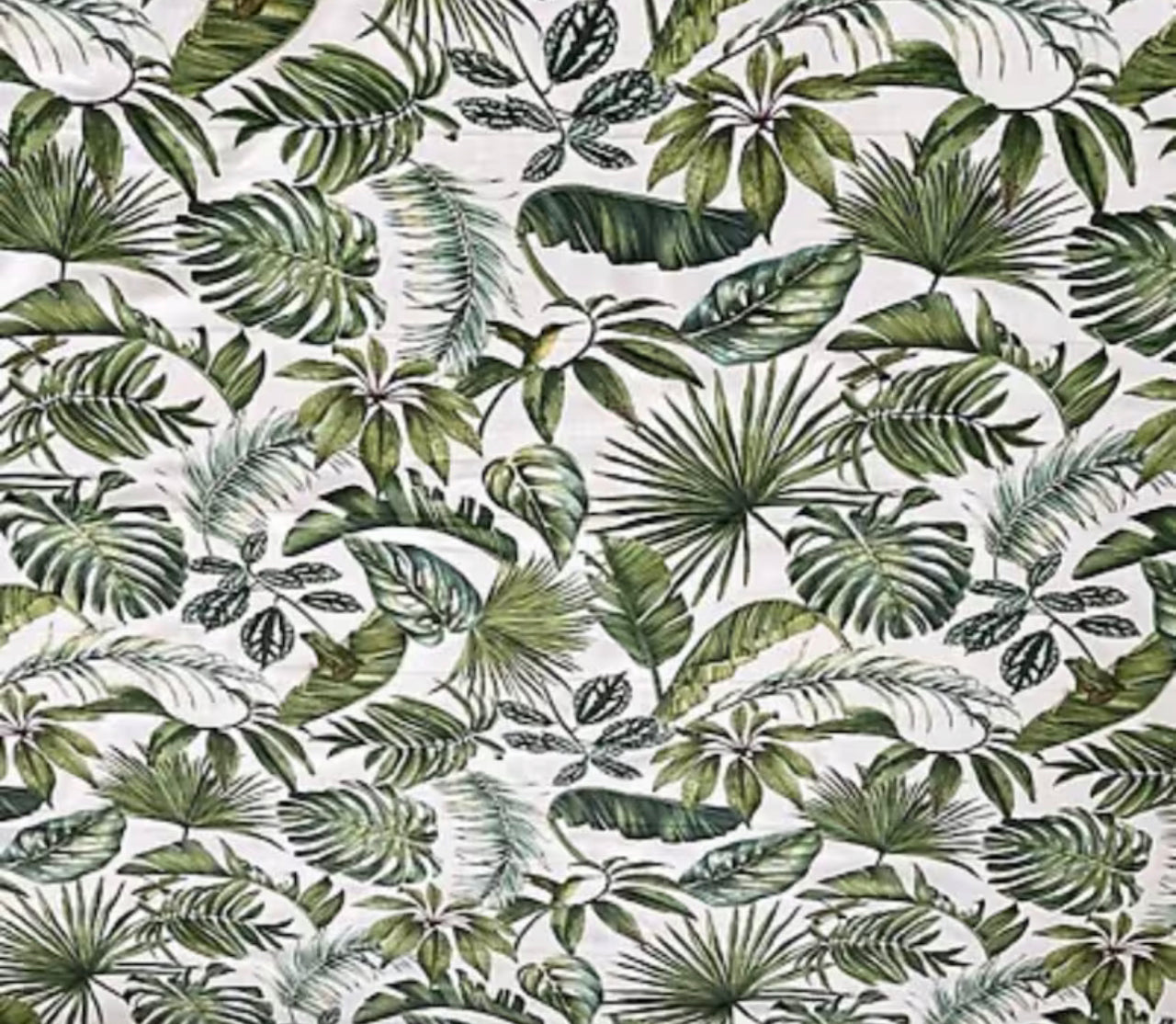 Tropical Garden Cotton Fabric / Botanical Leaves Pattern with Frog, Hummingbird, Dragonfly, Insect Accents