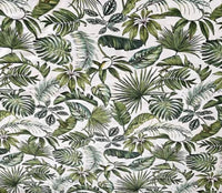 Thumbnail for Tropical Garden Cotton Fabric / Botanical Leaves Pattern with Frog, Hummingbird, Dragonfly, Insect Accents