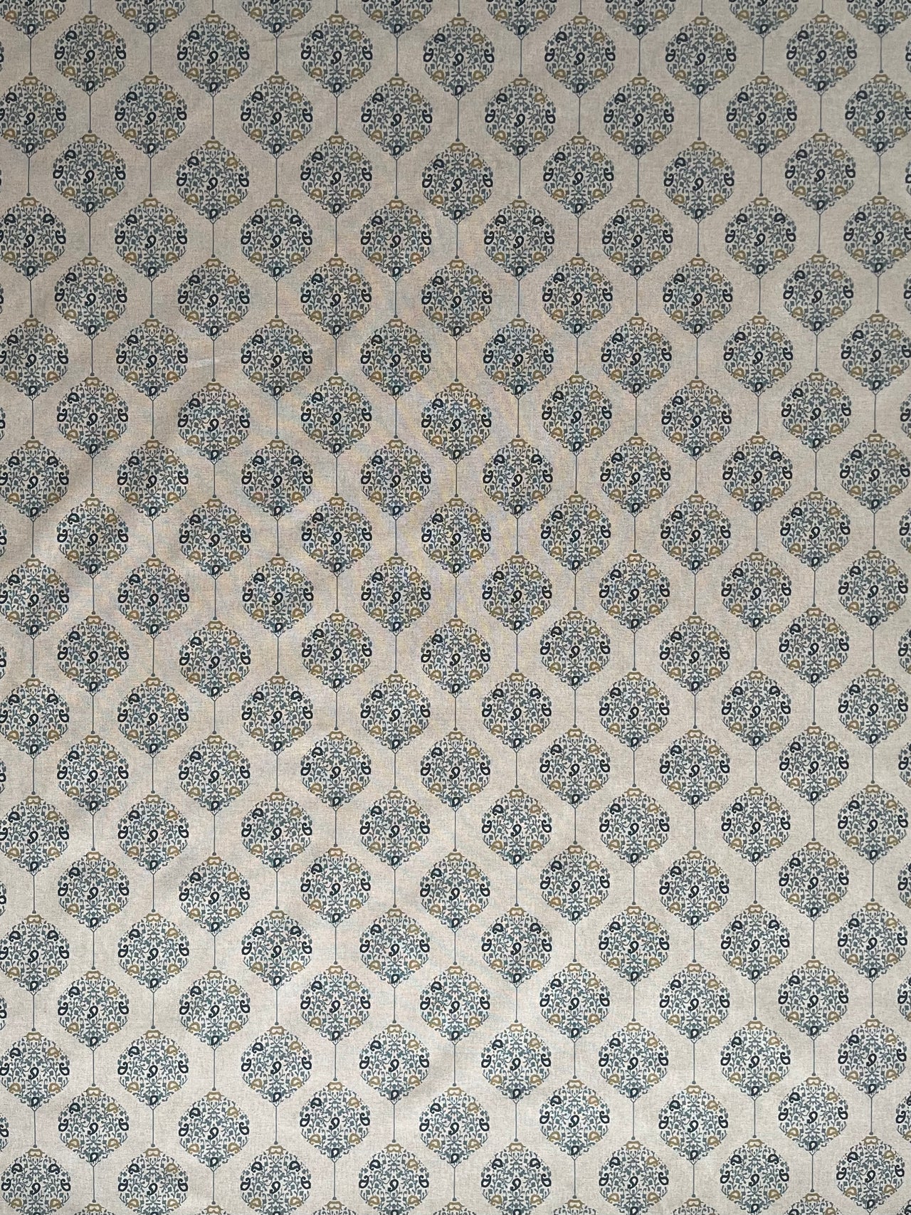 Savoy Medallion Home Decor Fabric – Linen Effect Cotton, Blue Gold Design – Upholstery, Cushions & Drapery