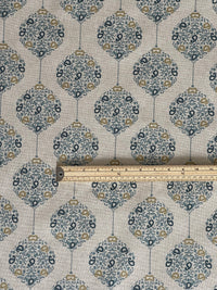 Thumbnail for Savoy Medallion Home Decor Fabric – Linen Effect Cotton, Blue Gold Design – Upholstery, Cushions & Drapery