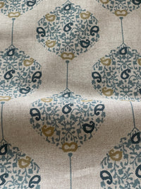 Thumbnail for Savoy Medallion Home Decor Fabric – Linen Effect Cotton, Blue Gold Design – Upholstery, Cushions & Drapery