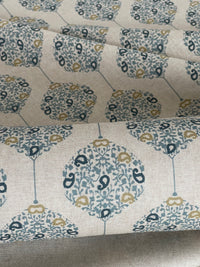Thumbnail for Savoy Medallion Home Decor Fabric – Linen Effect Cotton, Blue Gold Design – Upholstery, Cushions & Drapery