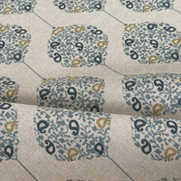 Thumbnail for Savoy Medallion Home Decor Fabric – Linen Effect Cotton, Blue Gold Design – Upholstery, Cushions & Drapery