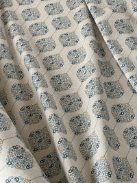 Thumbnail for Savoy Medallion Home Decor Fabric – Linen Effect Cotton, Blue Gold Design – Upholstery, Cushions & Drapery