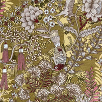 Thumbnail for Golden Aviary Woven Upholstery Fabric – Botanical Birds in Gold and Burgundy – Home Decor Use