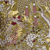 Thumbnail for Golden Aviary Woven Upholstery Fabric – Botanical Birds in Gold and Burgundy – Home Decor Use