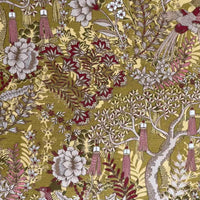 Thumbnail for Golden Aviary Woven Upholstery Fabric – Botanical Birds in Gold and Burgundy – Home Decor Use