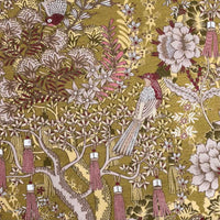Thumbnail for Golden Aviary Woven Upholstery Fabric – Botanical Birds in Gold and Burgundy – Home Decor Use