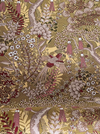 Thumbnail for Golden Aviary Woven Upholstery Fabric – Botanical Birds in Gold and Burgundy – Home Decor Use
