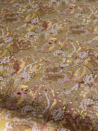 Thumbnail for Golden Aviary Woven Upholstery Fabric – Botanical Birds in Gold and Burgundy – Home Decor Use