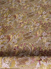 Thumbnail for Golden Aviary Woven Upholstery Fabric – Botanical Birds in Gold and Burgundy – Home Decor Use