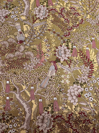 Thumbnail for Golden Aviary Woven Upholstery Fabric – Botanical Birds in Gold and Burgundy – Home Decor Use