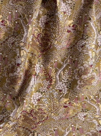 Thumbnail for Golden Aviary Woven Upholstery Fabric – Botanical Birds in Gold and Burgundy – Home Decor Use