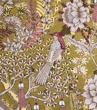 Thumbnail for Golden Aviary Woven Upholstery Fabric – Botanical Birds in Gold and Burgundy – Home Decor Use