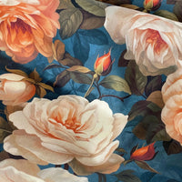 Thumbnail for Vintage Rose Garden Fabric – Amber & Teal Floral Cotton for Curtains, Blinds & Cushions