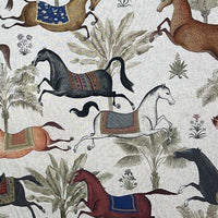 Thumbnail for Arabian Horses Printed Grey Cotton Linen Fabric By Meters Palm Tree Animals Textile Stallion Black