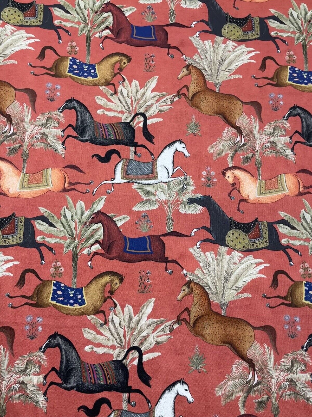 Arabian Horses Rusty Red Printed Cotton Fabric - Sold by Meter
