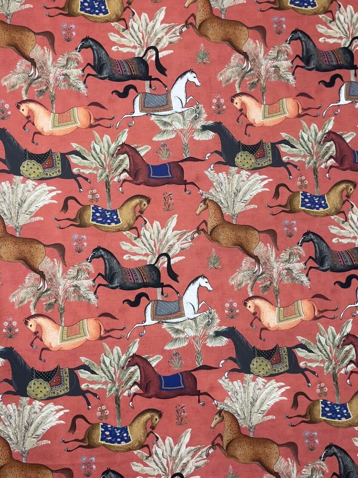 Arabian Horses Rusty Red Printed Cotton Fabric - Sold by Meter