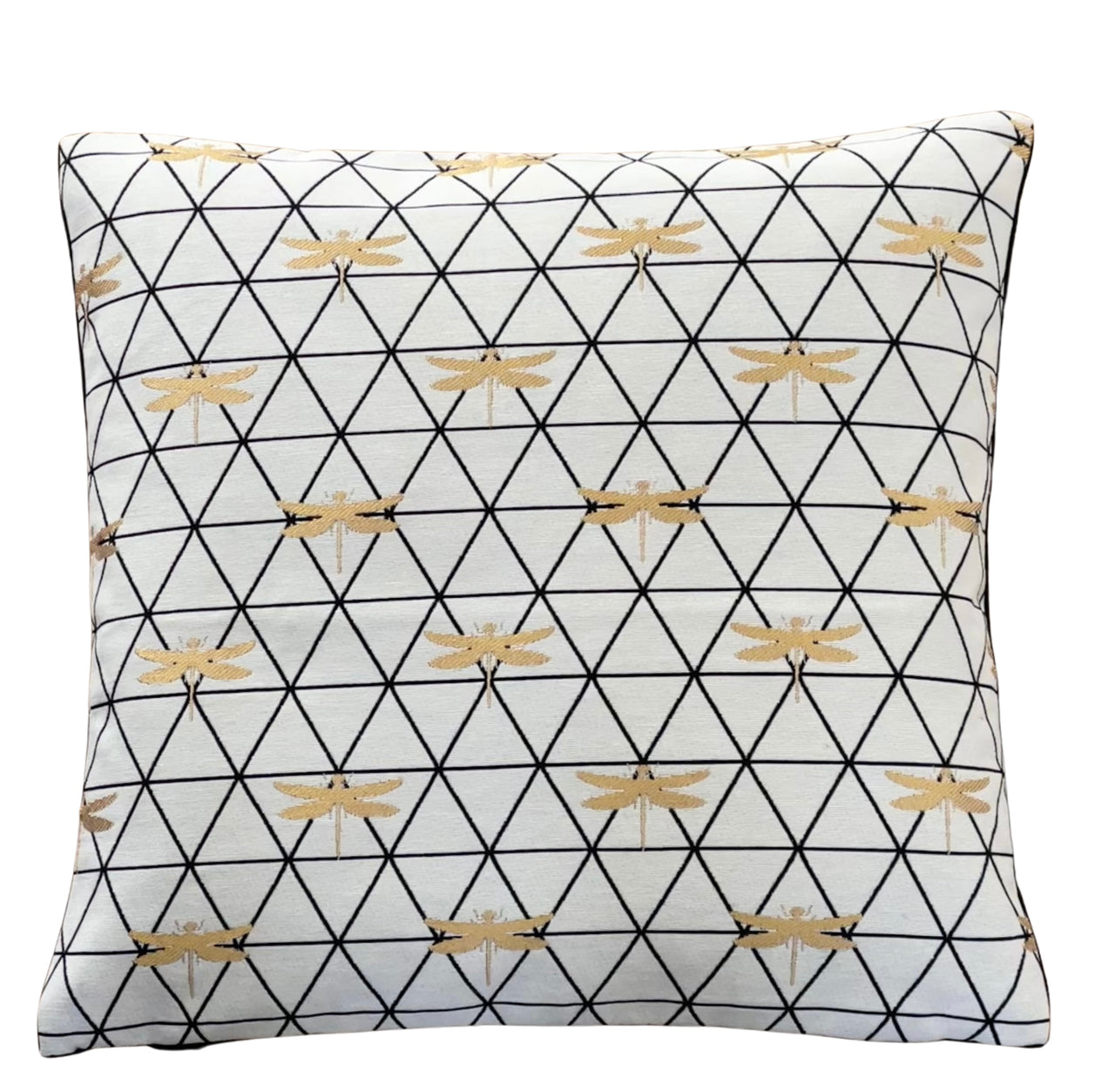 Dragonfly Gold Metallic White Black Cushion Cover Check Stripes Geometric Nordic