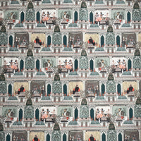 Thumbnail for Raj Mahal Fabric - Organic Cotton with Indian Gods, Pagodas and Floral Motifs for Home Décor