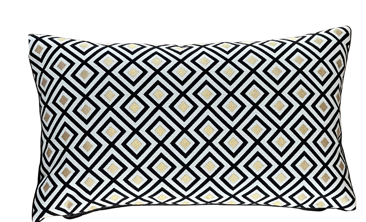 Blocks Black White Gold Metallic Cushion Cover Check Stripes Geometric Nordic