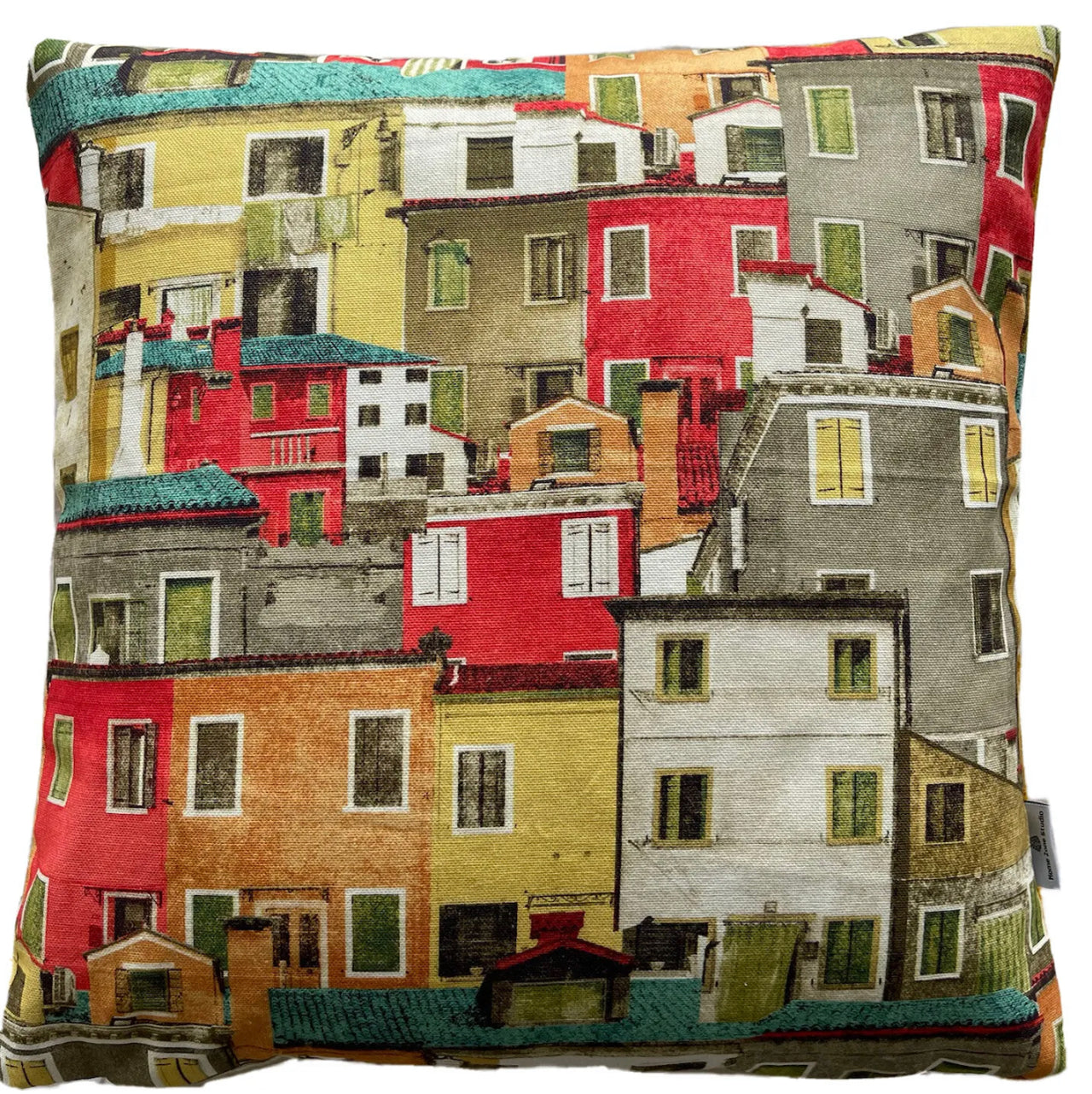 Positano Italian Village Houses Mediterranean Printed Cotton Cushion Cover Modern Pillow Case