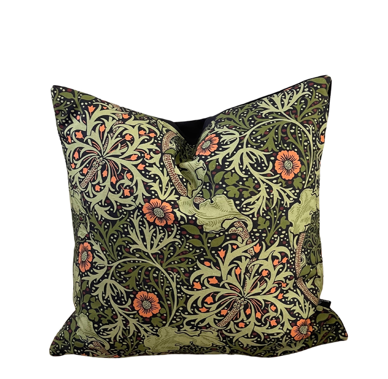 William Morris Cushion Cover Green Seaweed Floral Vintage Design with Orange Flowers Home Decor