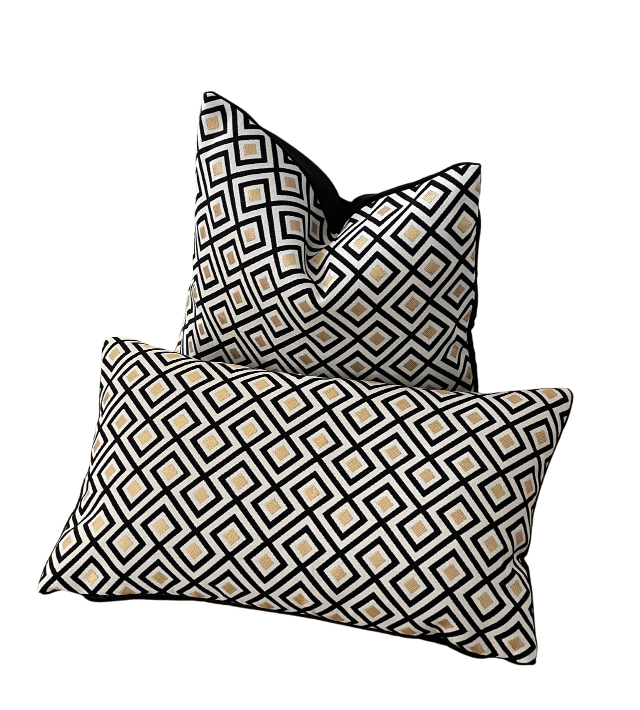 Blocks Black White Gold Metallic Cushion Cover Check Stripes Geometric Nordic