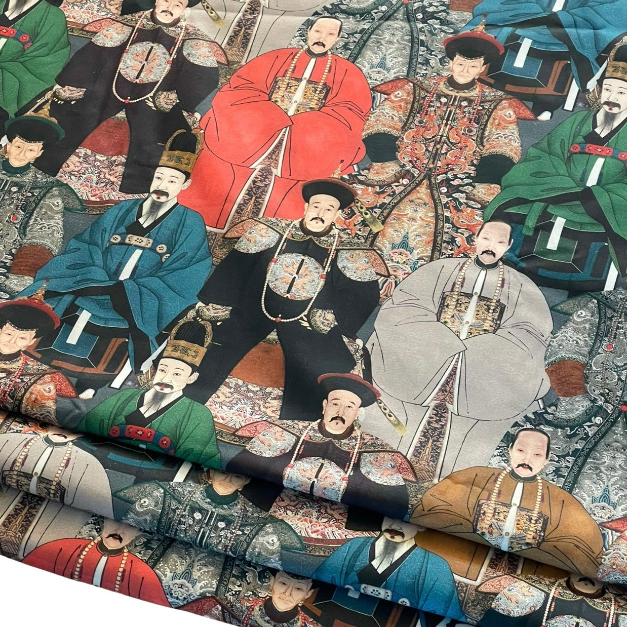 Organic Cotton Fabric – Asian Emperor Print, Traditional Chinese Imperial Attire Design for Home Decor and Sewing Projects