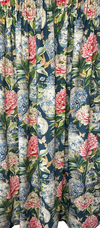 Thumbnail for Custom Made to Measure / Pair of Cotton Curtains / Oriental Design Jardin Floral Cotton / Pencil Pleat / Bespoke Home Decor