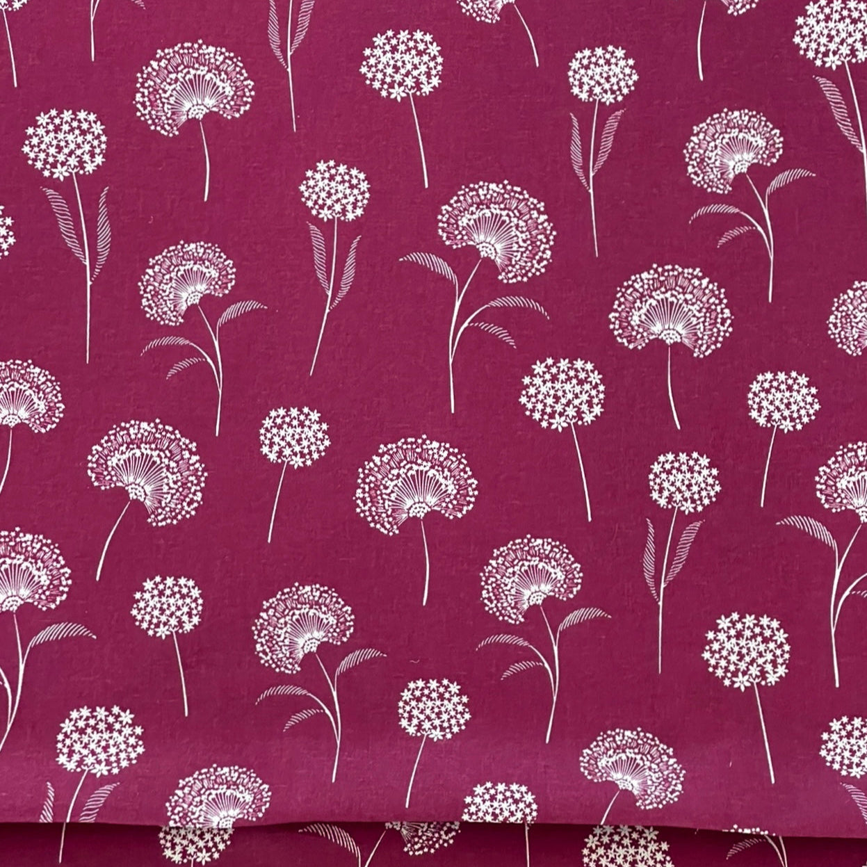 Elegant Dandelion Linen look Red Burgundy Fabric Botanical Pattern for Upholstery, Drapery & Crafts