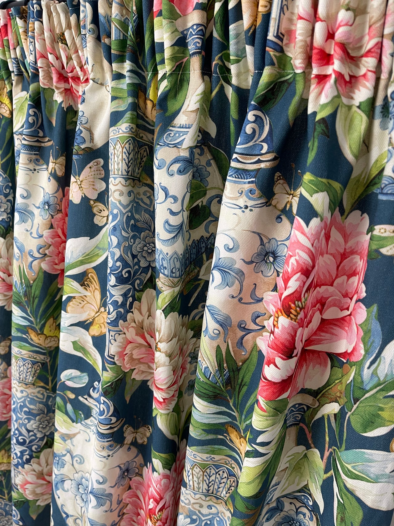 Custom Made to Measure / Pair of Cotton Curtains / Oriental Design Jardin Floral Cotton / Pencil Pleat / Bespoke Home Decor