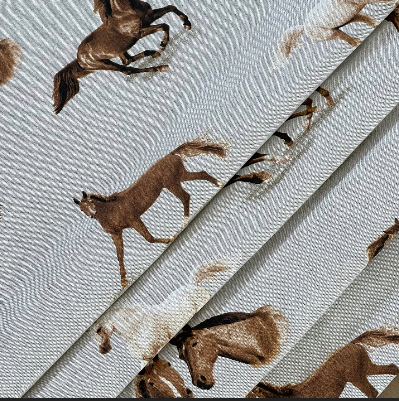 Queens Horses Printed Cotton Fabric By Meter linen Look