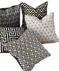 Thumbnail for Graphic Black White Gold Metallic Cushion Cover Check Stripes Geometric Nordic