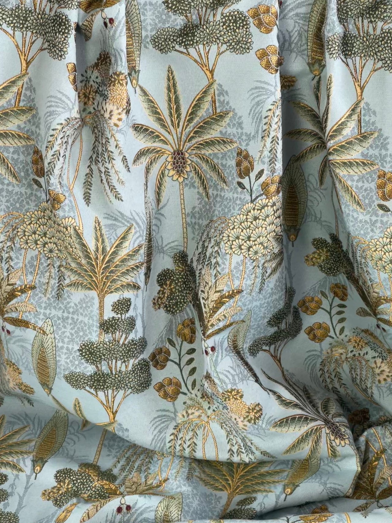 Tropical Palm Trees / Botanical Pattern / Light Blue Woven Fabric Sold by Meter