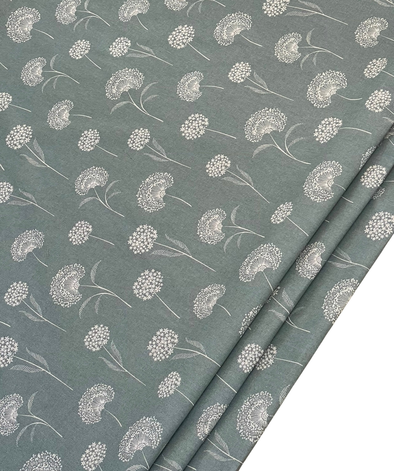 Elegant Dandelion Fabric - Premium Linenlook in Soft Green, Botanical Pattern for Upholstery, Drapery & Crafts