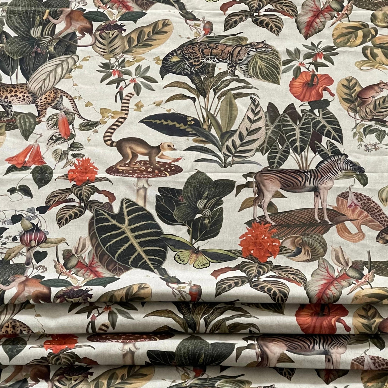 Jungle Kingdom Pair of Curtains with Animal and Botanical design / Custom - Made to Measure - Bespoke Home Decor