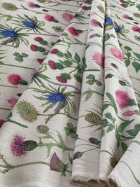Thumbnail for Botanical Pattern: Scottish Highland Thistle Linen Look Fabric - Sold by Meter