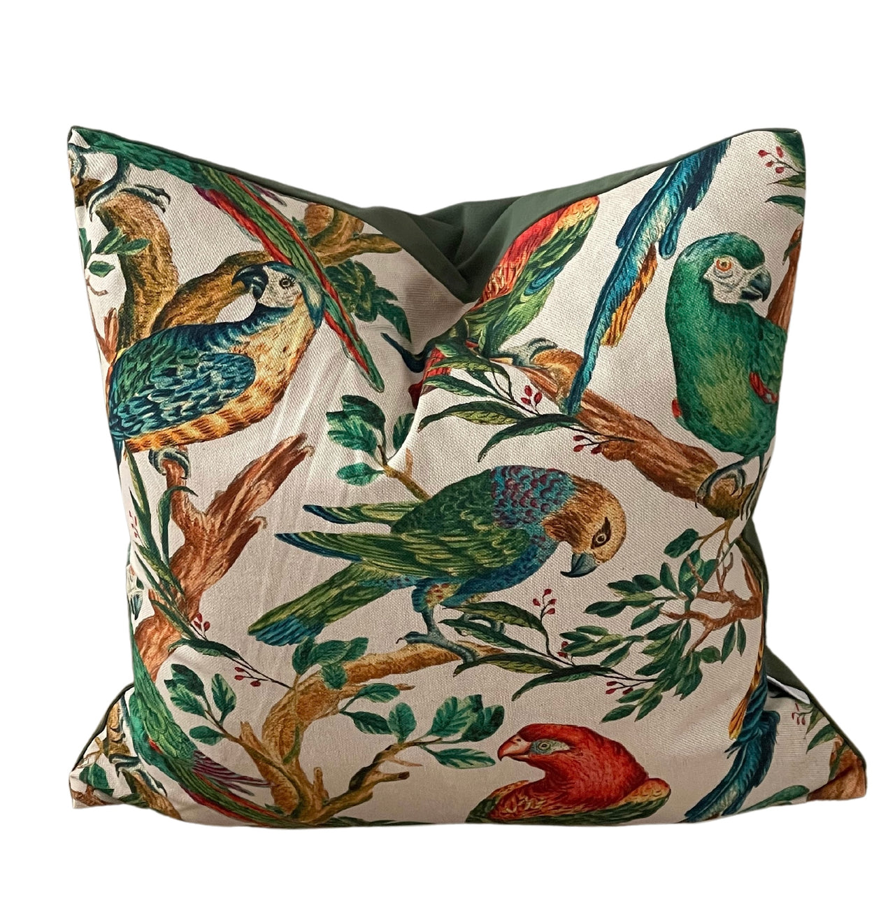 Parrots Cushion Cover Tropical Birds in Jungle Life with Tree and Leaf Design