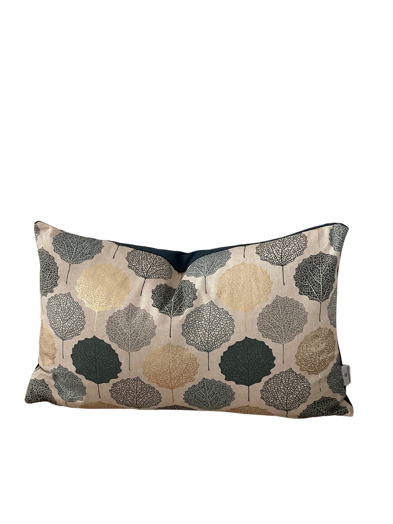 Teal Gold Grey Veins Leaf Cushion Cover - Nature-Inspired Scandi Geometric Pattern