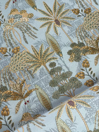 Thumbnail for Tropical Palm Trees / Botanical Pattern / Light Blue Woven Fabric Sold by Meter