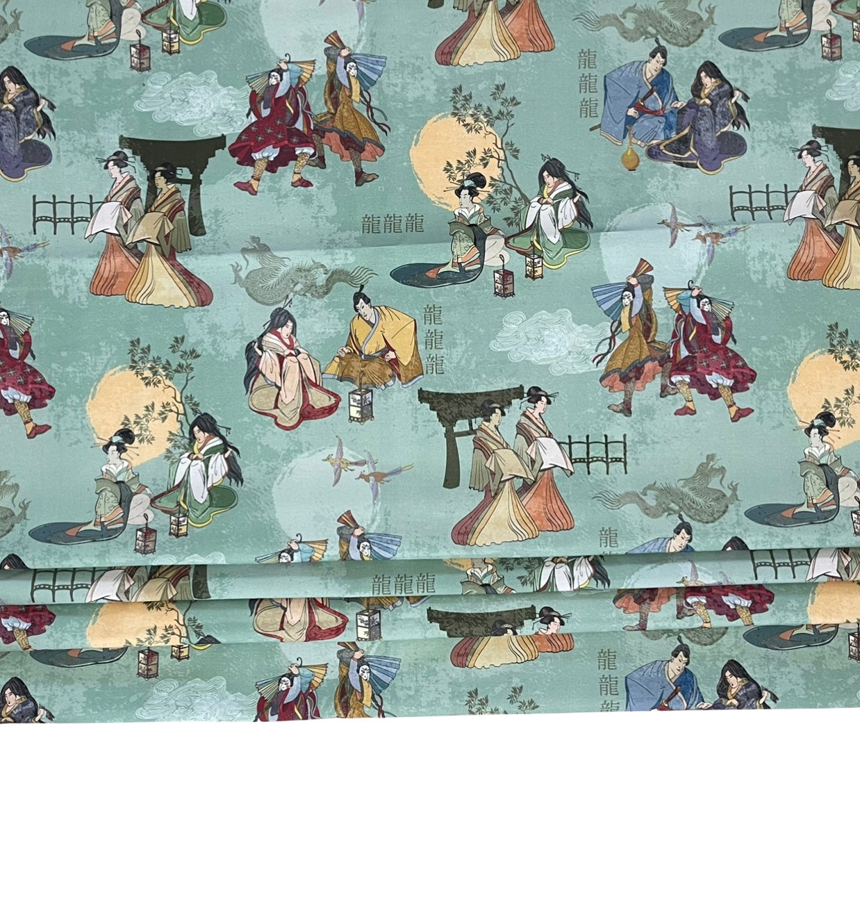 Custom-Made to Measure Roman Blinds - Japanese Motif Pattern Featuring Samurai and Geisha