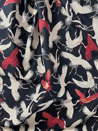 Thumbnail for Japanese-Inspired Flying Cranes Black Woven Fabric By The Meter : Graceful Fusion of Elegance and Simplicity