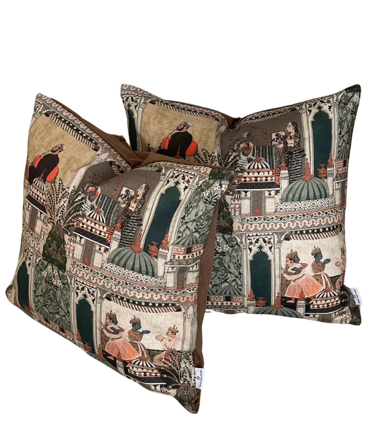 Raj Mahal Cushion Covers – Organic Cotton with Indian Motifs, Gods, Pagodas & Floral Patterns – Oriental Style Home Decor