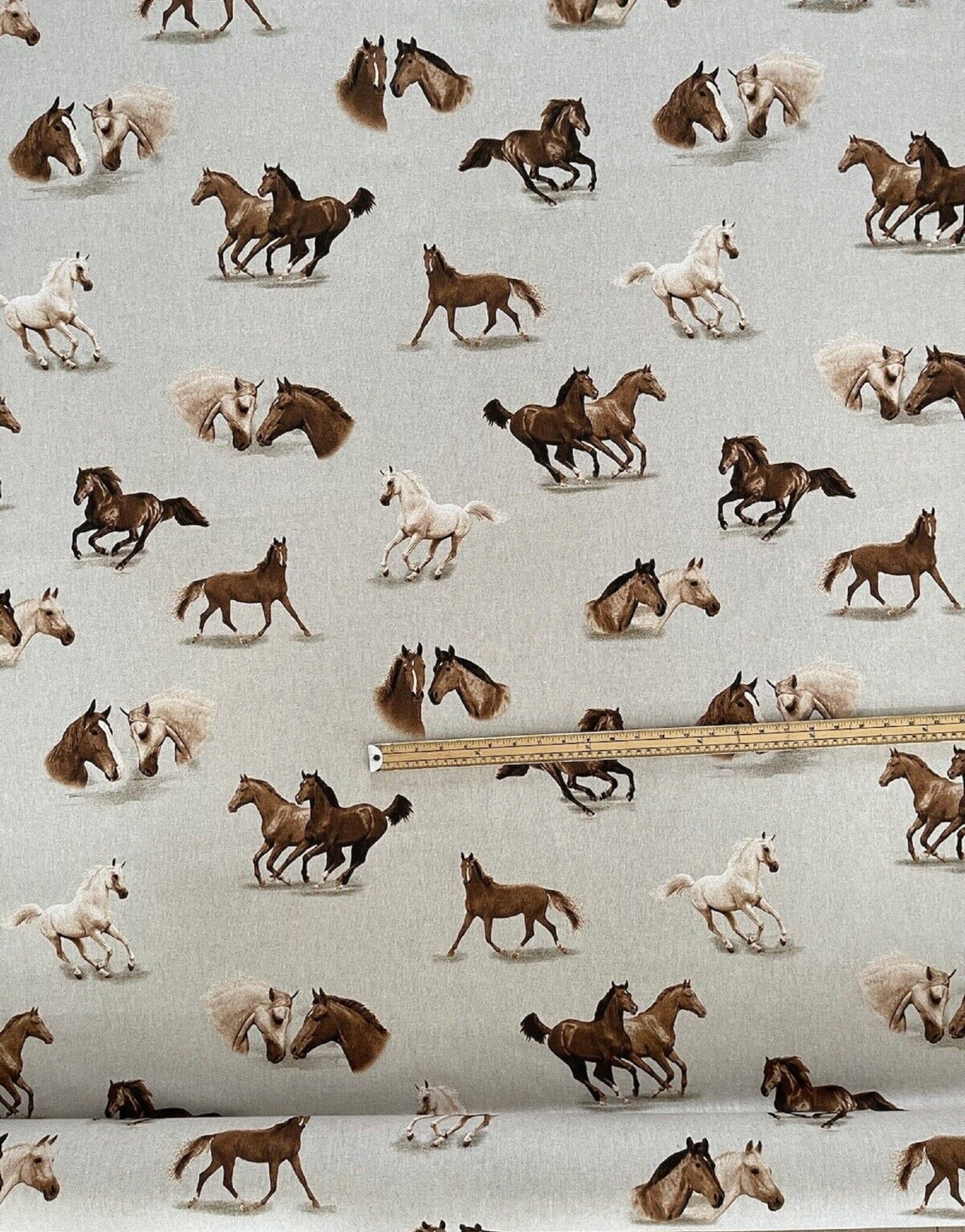Queens Horses Printed Cotton Fabric By Meter linen Look