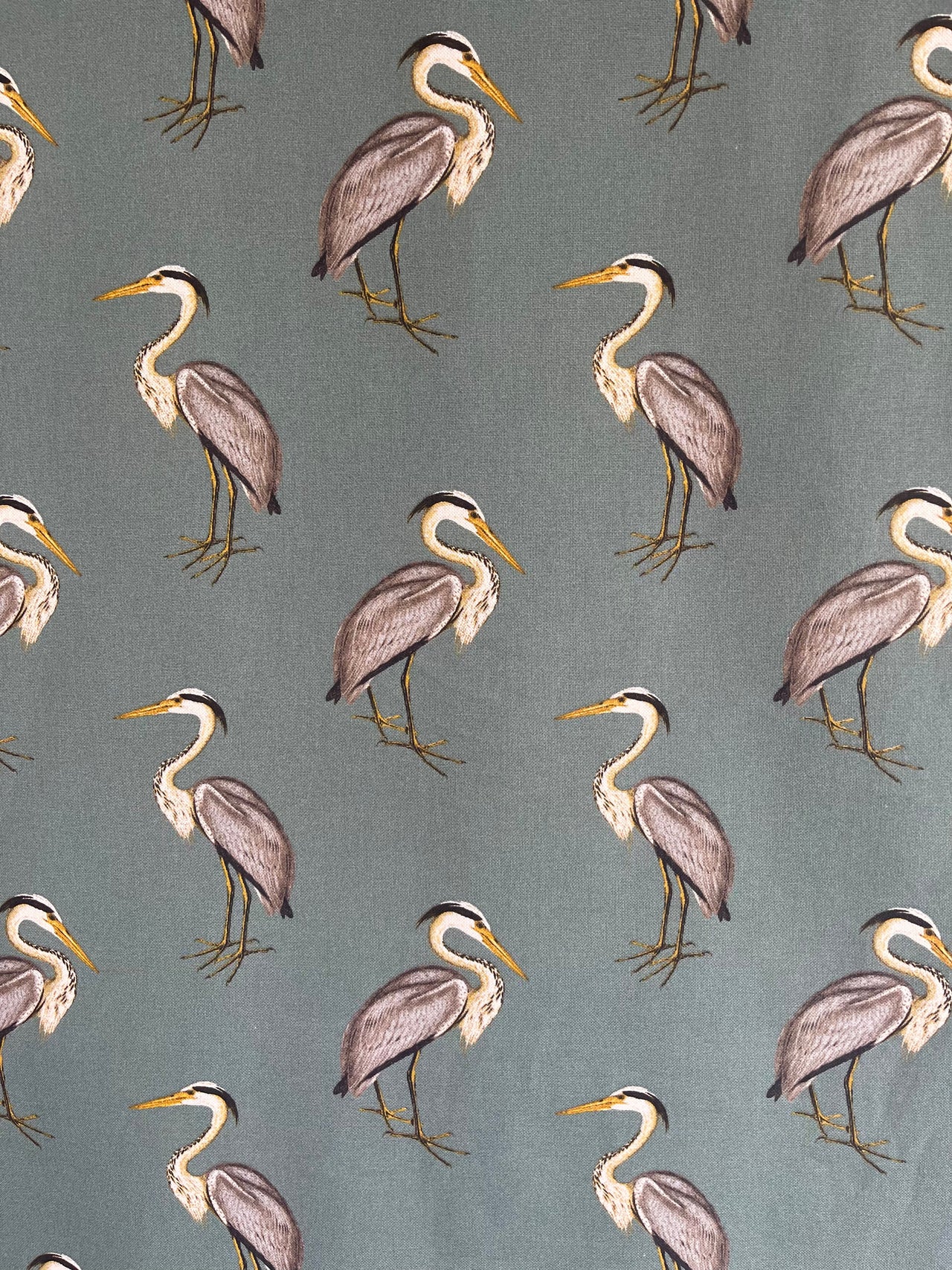 Herons Printed Cotton Fabric by The Meter Grey Sewing Material Birds Textile