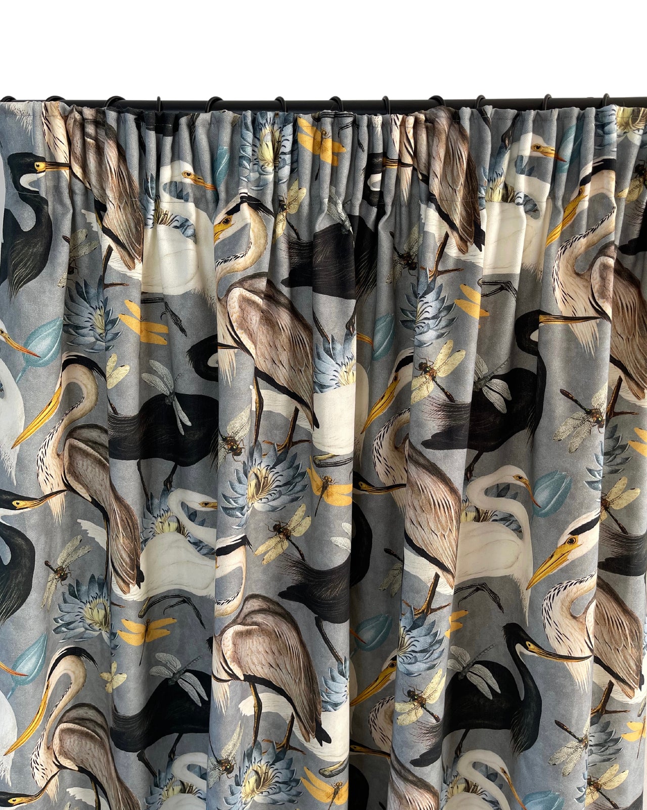 Grey Herons Cotton Fabric / Pair of Curtains / Pencil Pleat / Custom - Made to Measure / Bespoke Home Decor
