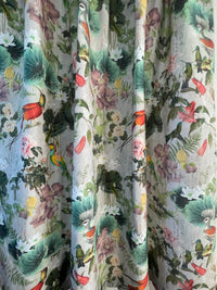 Thumbnail for Custom - Made to Measure / Pair of Cotton Curtains / Oriental Design Birds and Flowers
